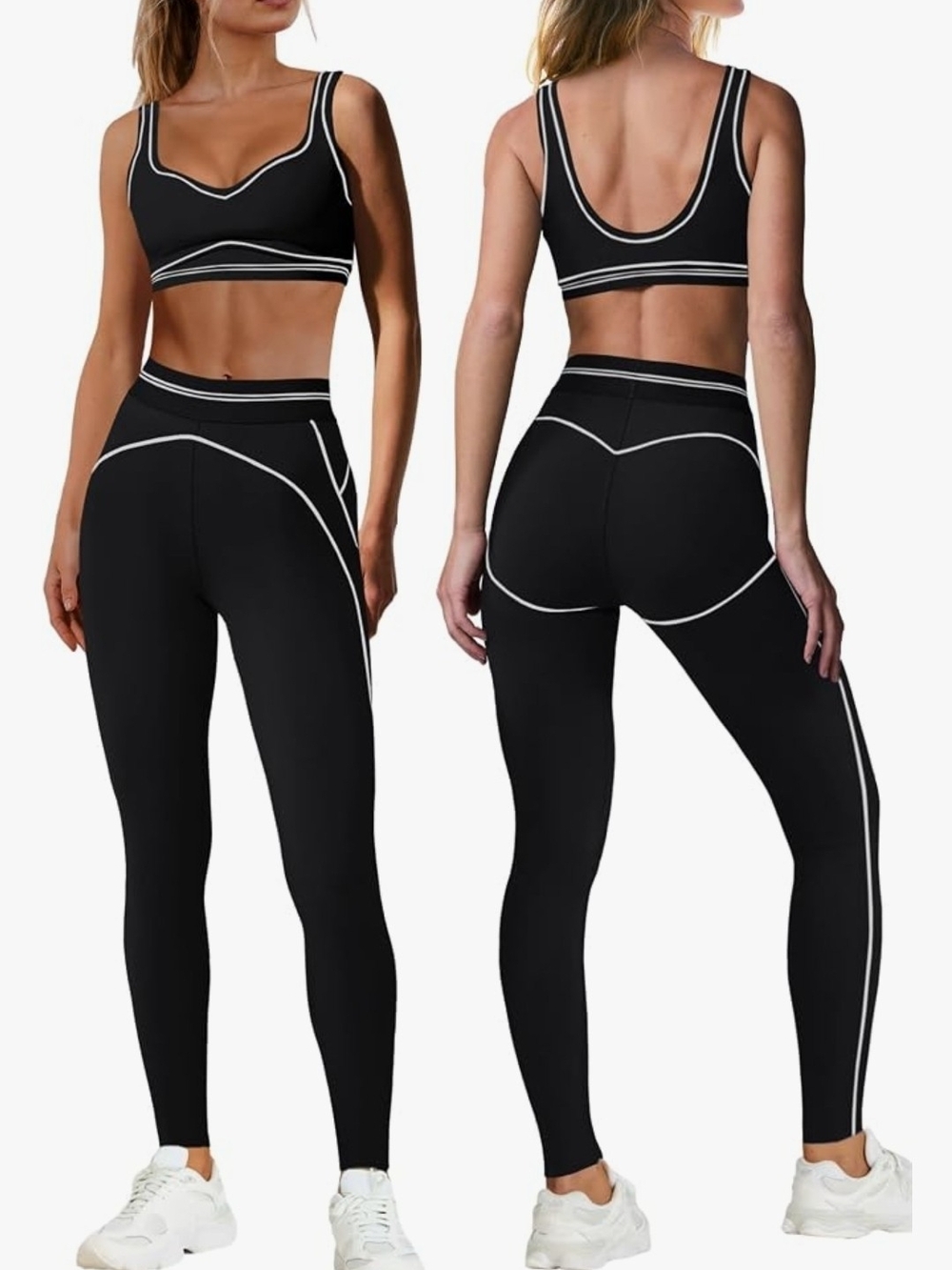 Cute Yoga Outfit Pilates Workout Gym 2 Piece Contrast Stitching Jogging Set